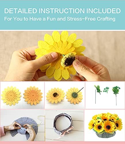 BAZIMA DIY Felt Flower Art Craft Kit, DIY Sunflower Pot Bonsai Kit, Floral Gifts, Beginner Craft Kit, Arrange Pre-Cut Flowers and Foliage - Image 5