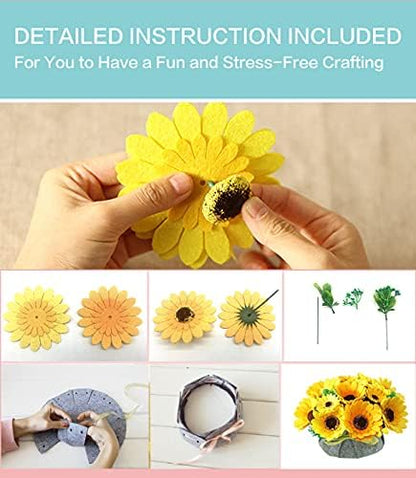 BAZIMA DIY Felt Flower Art Craft Kit, DIY Sunflower Pot Bonsai Kit, Floral Gifts, Beginner Craft Kit, Arrange Pre-Cut Flowers and Foliage - Image 5