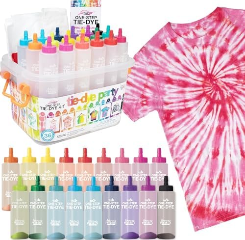 Tulip One-Step Tie Dye Kit, Large Group Activity, Gift, 14 Vibrant Colors, Permanent Fabric Dye, Easy Clean-up, 18 Prefilled Full-Size Bottles and Tools by Tulip