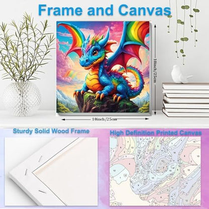 Artunion Framed Paint by Numbers Kit for Adults Beginners & Kids Ages 8-12,Dragon with Rainbow Paint by Number with Frame,Dragon Paint by Numbers Kit on Canvas 10 * 10 Inch Without Easel - Image 5