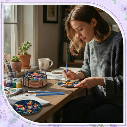 Reallnaive 8 Pcs Butterfly Flower Paint by Numbers Kit Coaster for Adults - Image 2