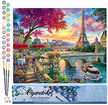 Figured'Art Paint by Numbers Kit for Adults Dinner by The Seine 16"x20" - Craft Art Painting DIY Kit Rolled Canvas Without Frame by FiguredArt