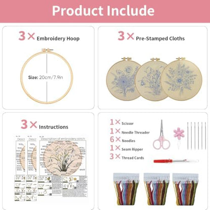 3 Packs Embroidery Kit for Adults, Embroidery for Beginners (Floral) - Image 4