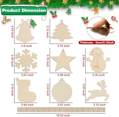 Christmas Ornaments Craft Kit, 48 Pcs Blank Wood Slices for Painting with Paint Pens and Brushes, DIY Wooden Christmas Ornament Set for Tree Decorations, Family Holiday Activities and Gifts - Image 5