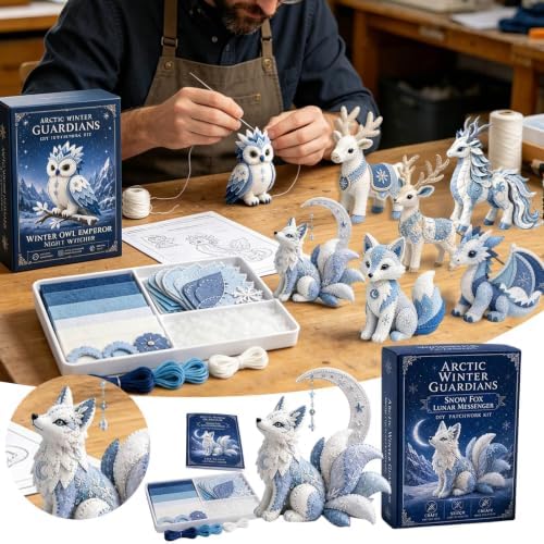 ROTORS Arctic Winter Guardians DIY Patchwork Kit, Pre Cut Felt Animal Sewing Kit, 3D Stuffed Creature Craft Set, Handmade Home Decor Gift for Beginners (Blue-J) - Image 6