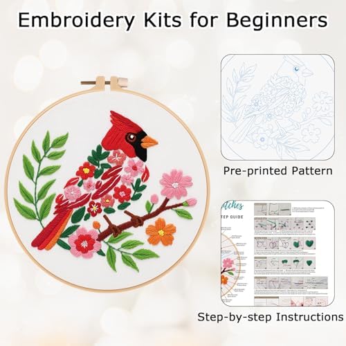 Louise Maelys Cardinal Embroidery Kit, Cross Stitch Kit for Beginne - Image 5