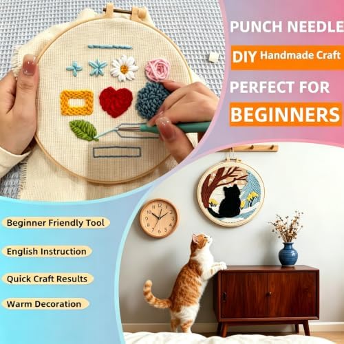 DIY Punch Needle Kits Winter Snow River Trees with Hoop 20x20cm-2 - Image 3