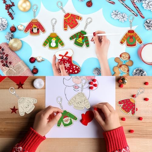 Trnayi 36 Pcs Christmas Ugly Sweater Wood Keychain DIY Craft - Image 4