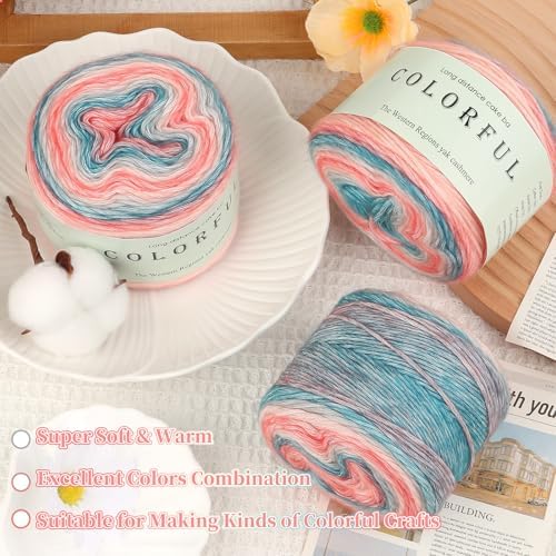 Aeelike Cake Yarn for Crocheting, Soft Ombre Crochet Yarn, Blue Pink - Image 5