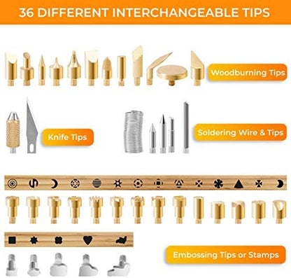 Premium Wood Burning Kit 43PCS, Dual Power Mode Wood Burner Pen Tool with 36Tips & Accessories All In A Wood Storage Case - Complete Gift For An Effortlessly Mastering The Art Of Pyrography - Image 5