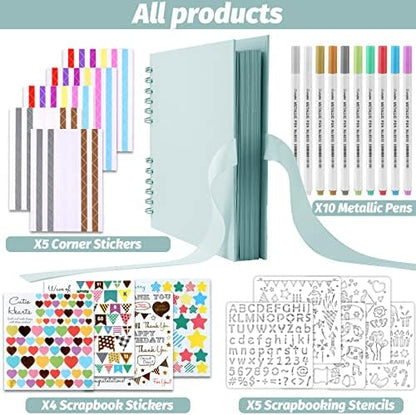 Gotideal 80 Pages Scrapbook Album with 10 Metallic Markers, Blue - Image 2