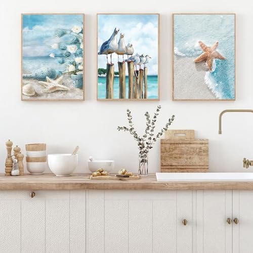 cupmod 6 Packs Beach Paint by Numbers Kit for Adults,Sea Side DIY Acrylic Oil Painting Numbers Kits on Canvas,Watercolor Adults Paint by Numbers Kits for Home Decor 9.8x13.8inch - Image 4