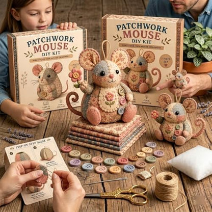 OZSZN Patchwork Mouse DIY Kit – Handmade Sewing Craft Set with Buttons & Fabric, Cute Mouse Ornament for Adults Beginners, Creative Animal Craft Project (W) - Image 7
