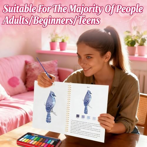 Watercolor Workbook for Beginners - 24 Colors Paint Set & Coloring Book, All-in-One Watercolor Painting Kit, Artistic Exploration Gift for Adults and Teens (Animals) - Image 5