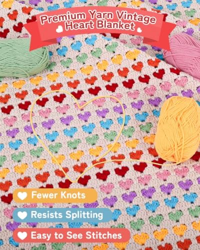 Arborthread Crochet Blanket Kit for Beginner, Nostalgic Rainbow Heart - Image 2