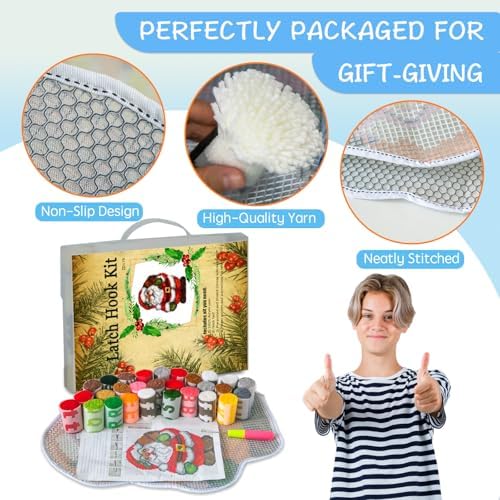 Latch Hook Rug Kits, 3D Printed Canvas Christmas Santa Decor Crochet Tapis Needle for Carpet for Crafts 20.4" X 15.0",Santa Claus - Image 3