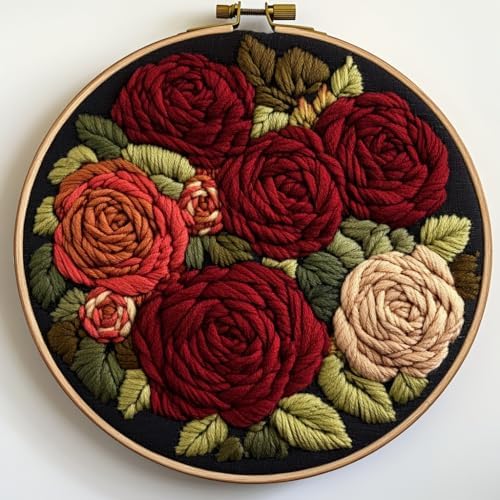 DIY Punch Needle Kits Red Roses with Hoop 20x20cm-1 by Unknown