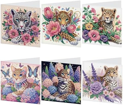 LazyFold 6 Pcs Diamond Art Painting Greeting Cards Kits, DIY Flowers and Animals Handmade Festival Greeting Cards with Envelopes Diamond Art Crafts Birthday Cards Creative Gift by LazyFold