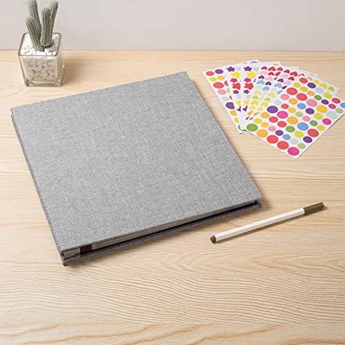 Large Photo Album Self Adhesive 4x6 8x10 10x12 13"x12.6" Scrapbook 12.6"x11" Inch 60 Black Sticky Pages Linen Cover Magnetic Photo Album with A Metallic Pen and DIY Stickers(Grey) - Image 6