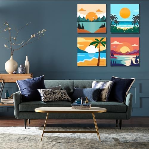 FQOVKYN 4 Framed Landscape DIY Paint by Numbers Kit for Adults Beginner, Sunset Easy Painting by Number with Frame, Acrylic Paint Kit Arts and Crafts for Adults for Decor 8x8inch - Image 6