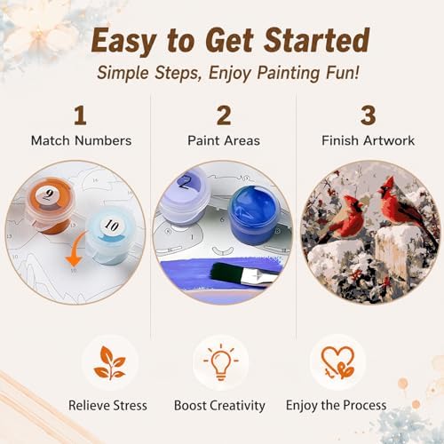AUKELHJ Framed Paint by Numbers Kit for Adults, Cardinal, 10x10 inch - Image 6