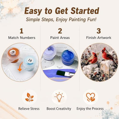 AUKELHJ Framed Paint by Numbers Kit for Adults, Cardinal, 10x10 inch - Image 6