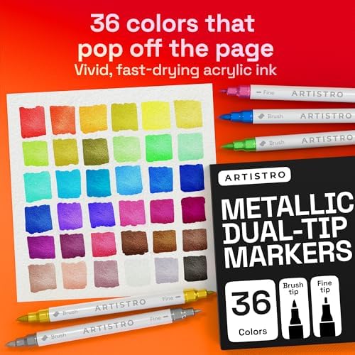 ARTISTRO 36 Metallic Dual-Tip Acrylic Paint Marker Pens for Drawing - Image 2