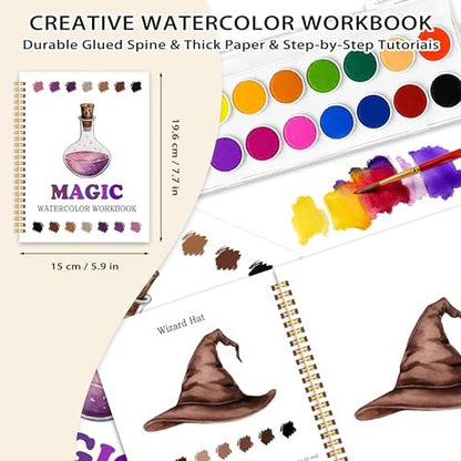 Easy Magic Watercolor Workbook for Beginners, Water Coloring Book, 18 Colors Watercolors Paint Set, 12 Patterns Fantasy Art Watercolor Kit, Relaxing DIY Gift for Adults and Women Teen - Image 2