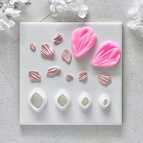 meeeyya Flower Petal Clay Cutters for Earrings Making, 4pcs Clay Cutters with 1pcs Petal Press Polymer Clay Mold, for Polymer Clay Jewelry Making - Image 4