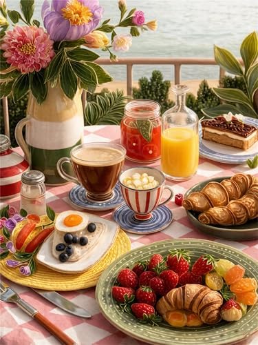 Jiqinsiye Adults Paint by Number Kits,Afternoon Tea Painting by Number Kits on Canvas,Large Color by Numbers Adult Watercolor Gifts for Friends Wall Decor by Unknown