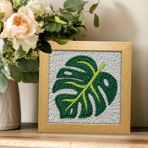 INFUNLY Green Leaf Punch Needle Kits for Beginners Monstera Delicious DIY Punch Needle Embroidery Kit with Instruction Plant Leaf Stamped Handcraft Rug Yarn Hooking Kit for Craft Lovers Home Decor - Image 6
