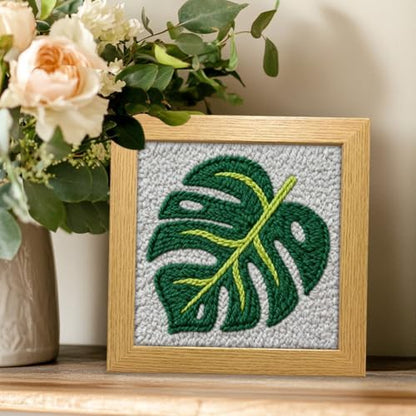 INFUNLY Green Leaf Punch Needle Kits for Beginners Monstera Delicious DIY Punch Needle Embroidery Kit with Instruction Plant Leaf Stamped Handcraft Rug Yarn Hooking Kit for Craft Lovers Home Decor - Image 6