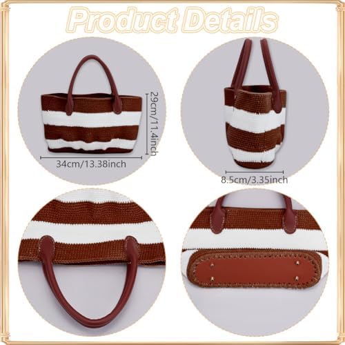 ORIGACH DIY Crochet Handbag Kit for Beginners, Dark Brown Striped Tote Bag with PU Leather Band and Base, Complete Crochet Set to Make a Bag, Include Yarn, Hooks, Markers and Instruction - Image 3