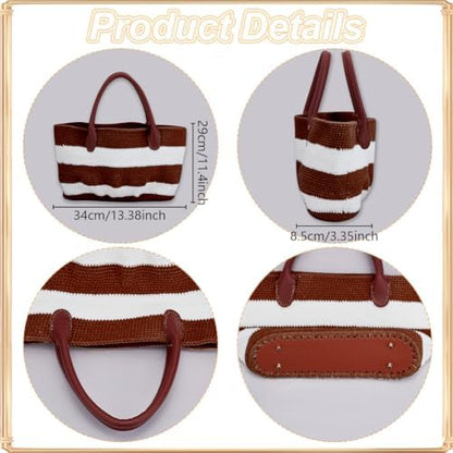 ORIGACH DIY Crochet Handbag Kit for Beginners, Dark Brown Striped Tote Bag with PU Leather Band and Base, Complete Crochet Set to Make a Bag, Include Yarn, Hooks, Markers and Instruction - Image 3
