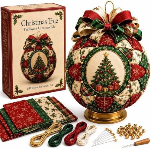 Christmas Classics Patchwork Ornament DIY Kit, Quilted Tree Fabric | Decor Set, Holiday Tabletop Craft for Beginners, Santa Reindeer Snowman Ornament, Xmas Craft Gift for Adults (Tree) by Unknown