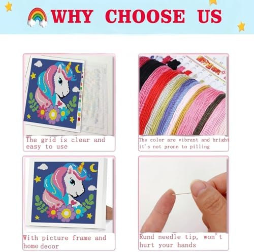 Lzyueyuan Cross Stitch Kits for Beginners,Unicorn Stamped Cross Stitch for Adults with Framed,Crafts for Girls 8-12 Embroidery Kit,11CT Cross-Stitch Arts and Crafts for Adults 8.7inX8.7in - Image 5
