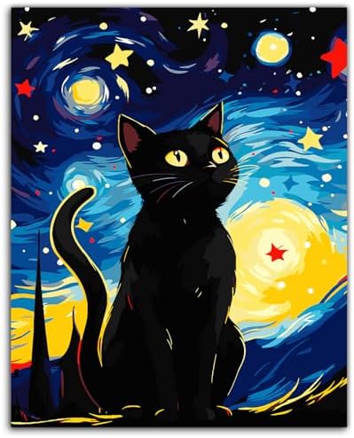 ZTOTZ Cats Paint by Number Kits for Adult,Black Cat Paining by Numbers Canvas, Kitten Adults' Paint-by-Number Kits Animal, 16x20 DIY Paints Numbers Kits Adults Starry Night by ZTOTZ