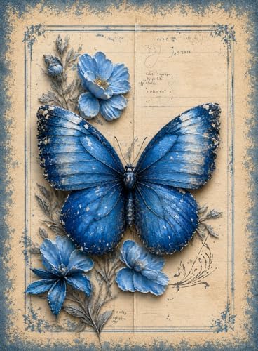 Antique Azure Scrapbook Paper Pack – 20 Vintage Blue Floral 8.5×11 Sheets - Image 5