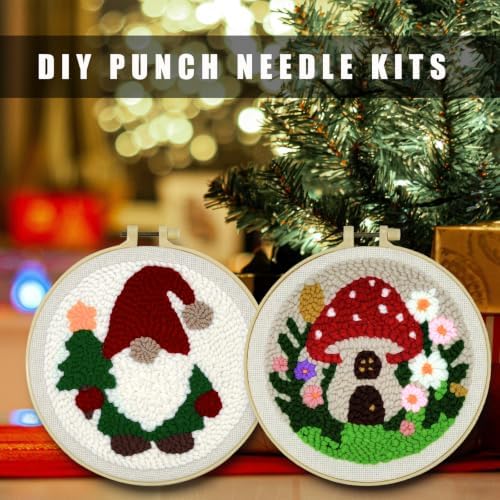 DIY Punch Needle Kit for Beginners, All-in-One Embroidery Starter Set for Adults & Teens with Pre-Stamped Fabric, Soft Yarn & Adjustable 7.87IN Hoop for Wall Art & Home Decor Craft (Red Mushroom) - Image 5