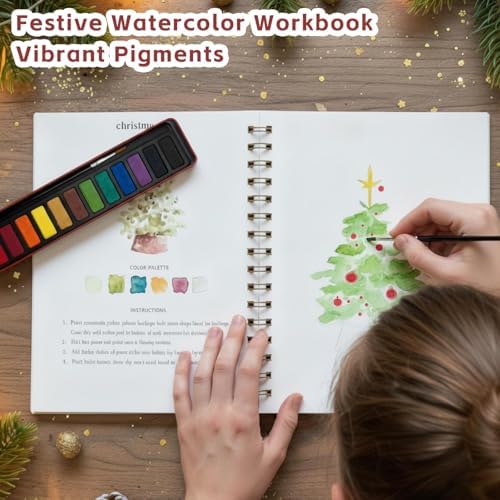 Watercolor Workbooks, Beginner Watercolor Painting Kit – 12 Colors Paint Set with Brush – Perfect for Gifting to Spark Creativity & Joy for Teens & Adults (Christmas) - Image 2