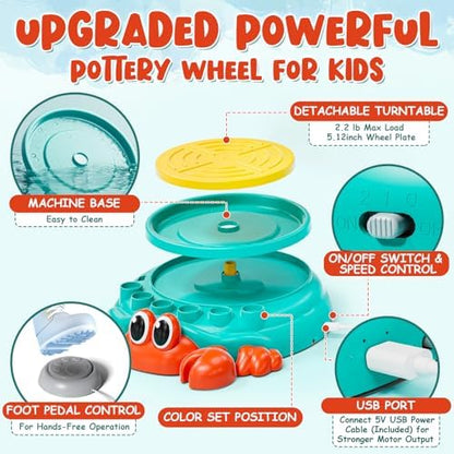 Lehoo Castle Pottery Wheel for Kids, Complete Pottery Arts and Crafts for Kids Ages 8-12 with Air Dry Clay Painting Kit Sculpting Tools, Art Supplies for Girls Boy Birthday Gift for Ages 6+ - Image 3