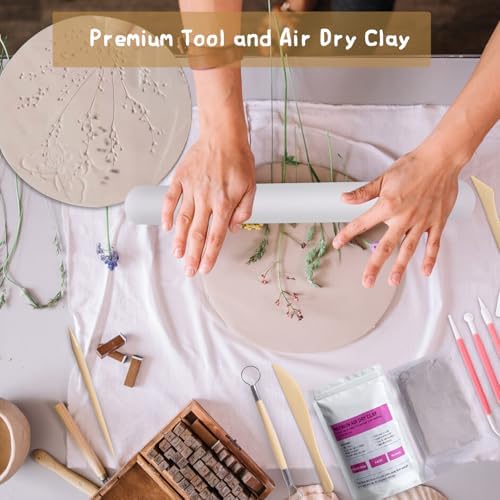 HAWERSI Air Dry Clay Kit for Adults,66 Pcs Beginners Pottery Kit Includes 4.4Lbs Air Dry Clay,Tools, Paints,Brushes,Gloss Varnish,Sand Papers,Non-Stick Rolling Pin,Storage Bag,Christmas Gift - Image 3