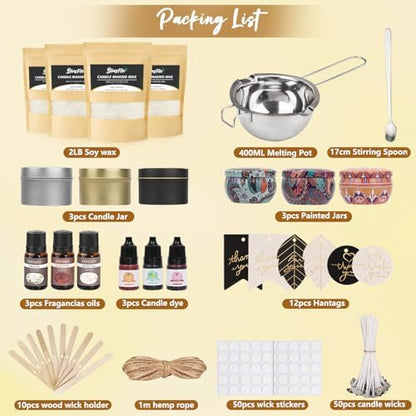 Blingfun 2LB Soy Wax Candle Making Kit,DIY Candle Making Supplies with Wicks, Stickers,Candle Jar, Melting Pot,Fragrances Oils & Dyes,Scented Candle Starter Full Kit for Adults (2LB) - Image 2