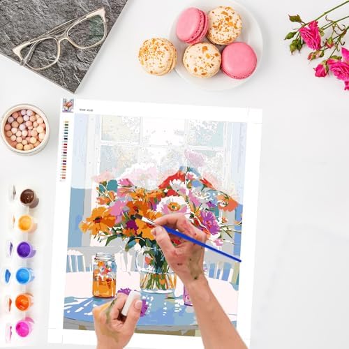 Lxmsja Colorful Flowers Paint by Numbers Kit for Adults, Mason Jars Acrylic Paint by Numbers for Adults Beginner, DIY Craft Supplies Oil Painting Kits for Home Wall Decor 16x20 inch (No Frame) - Image 2