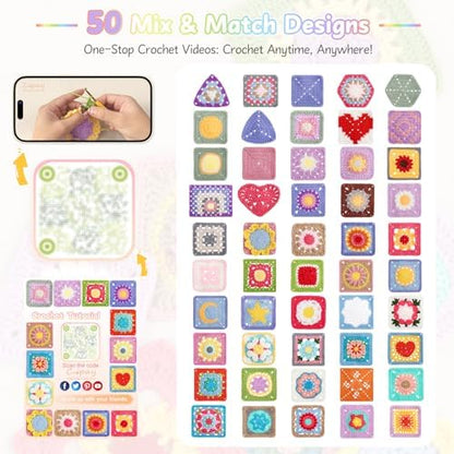 Coopay Crochet Kit for Beginners, Granny Square Crochet Kit W/50 Designs - Image 3