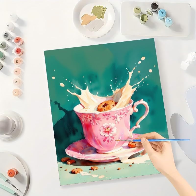 TAOPAOLAB Food & Drink Paint by Numbers Kit for Adults - DIY Milk Splash with Cookies Painting on Canvas 16x20In, Acrylic Paint Set, Suitable for Beginners, Kitchen Art for Home Decoration or Gifts - Image 3