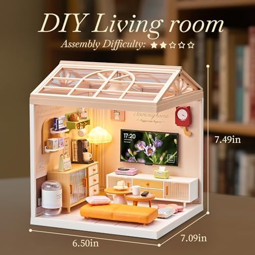 Miniature Living Room DIY Kit, 92Pcs 1:24 Scale Dollhouse with LED - Image 2