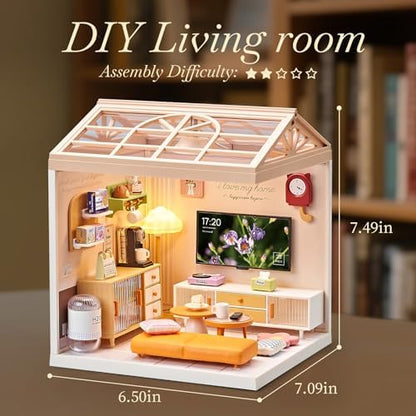 Miniature Living Room DIY Kit, 92Pcs 1:24 Scale Dollhouse with LED - Image 2