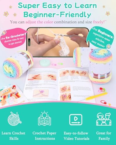 Aeelike Crochet Blanket Kit for Beginners,Rainbow Granny Square,Easy Start - Image 4
