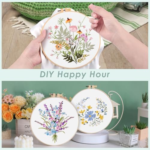 ERKOON Embroidery Kit for Beginners, 5 Sets Flower Cross Stitch Set for Adults Include Embroidery Cloth Hoops Threads for Craft Lover Hand Stitch with Skill Techniques (Flower) - Image 3